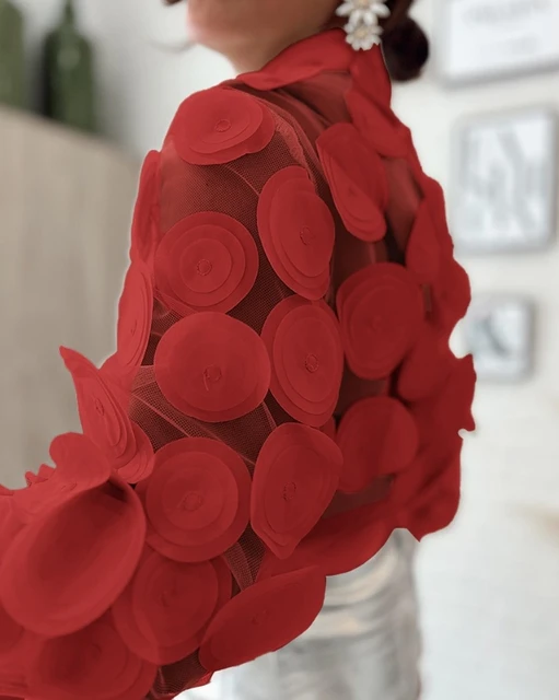 3D Polka Dot Lantern Sleeve Shirt 6