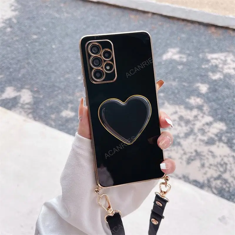 Elegant Love Heart Holder Crossbody Lanyard Case in Plating Finish