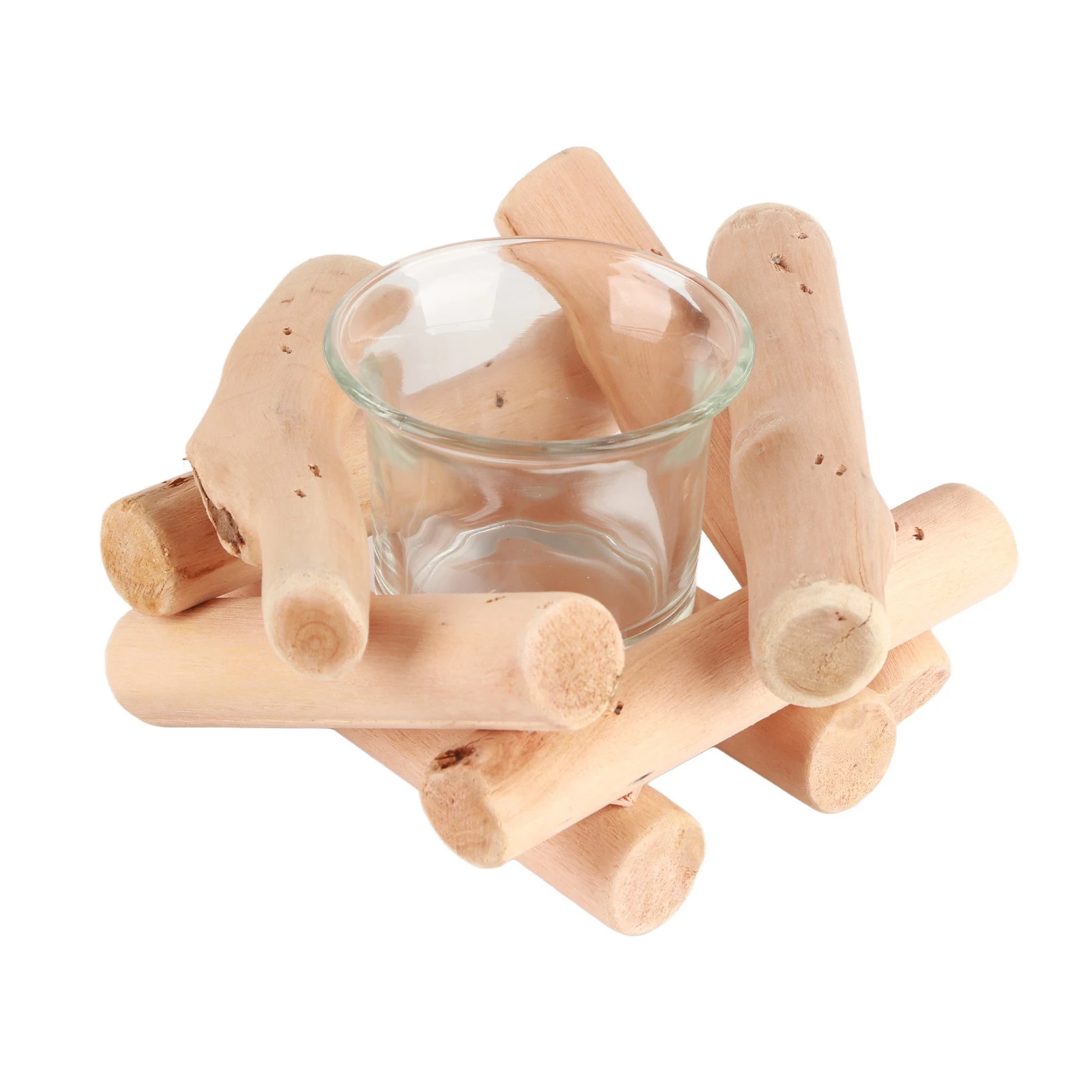 

Candle Holder Handmade Wooden Tea Light Candle Holder with Glass Cup Rustic Country Style Candle Cup Decor for Farmhouse Home