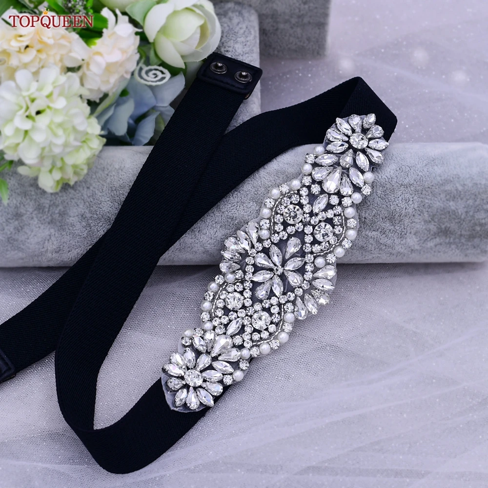 TOPQUEEN S394 Black Elastic Wide Belt Women Ladies Dress Gown Rhinestone Diamond Waistband Luxury Fashion Adult Decoration Sash fashion wings belts ladies elastic new 70 90cm rhinestone decoration gold silver all match high quality accessories waistbands