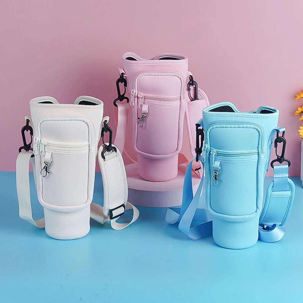 Bringsine Neoprene Water Bottle Carrier Bag For Stanley 40oz Tumbler - Adjustable Strap, Pouch Pocket & Carabiner - View #2