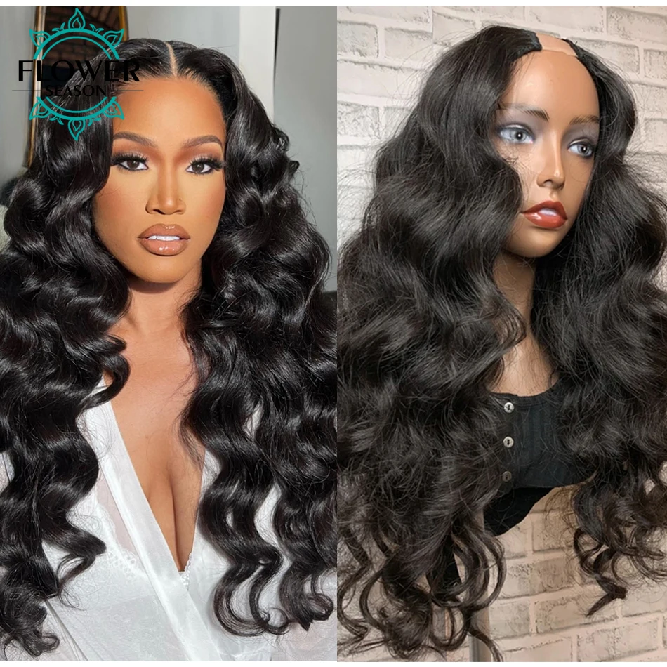 

Loose Curly V Part Wigs Human Hair 1*3 Middle Part VPart Wig No Leave Out 180Density Glueless wavy U Part Wig For Black Women