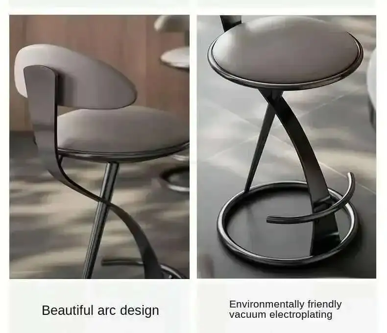 Designer Light Luxury Bar Chairs Italian High Stool Home Stainless Steel Cafe Kitchen Backrest Bar Chair Creative Bar Furniture
