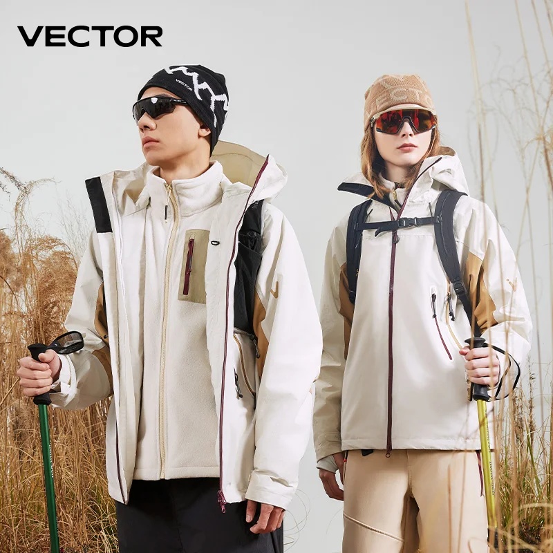 

VECTOR Men Woman 3-in-1 Detachable Hood Hiking Jacket Waterproof Windproof Outdoor Camping Coat 100% Nylon