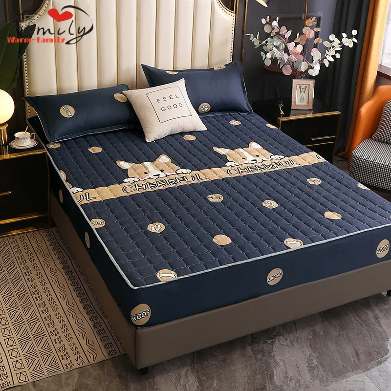 

Thicken Mattress Cover Washable Plain Bed Covers Breathable Quilted King fitted sheet Mattress Protector with Elastic Band 2024