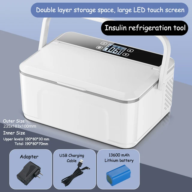 Boîte de réfrigération portable à double compartiment pour insuline, pour voiture, maison et voyage, petit réfrigérateur médical rechargeable, outil de refroidissement 1