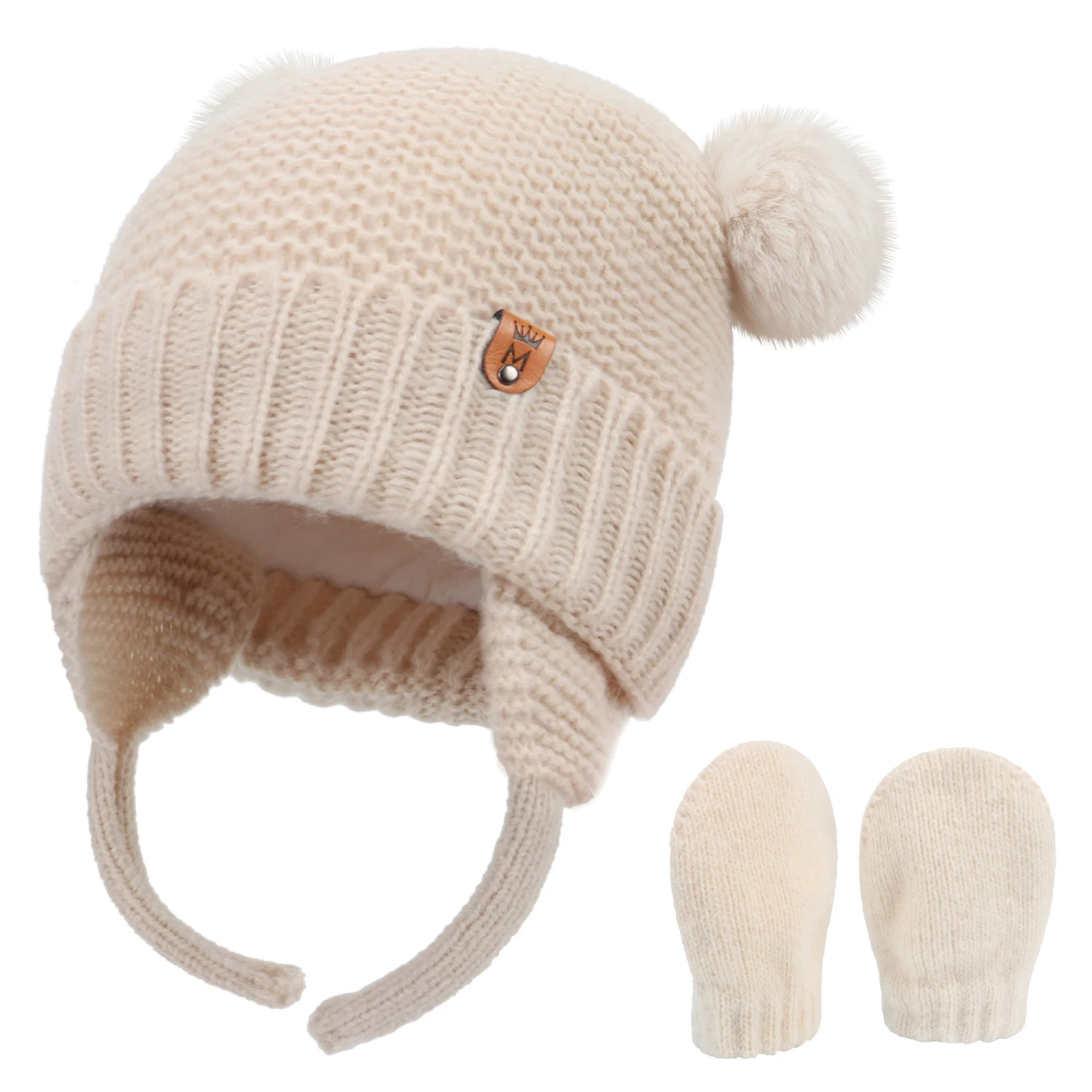 Winter Baby Hat Gloves Kids Girls Boys Furry Balls Pompom Hats Cute Newborn Beanie Cap Knitted Warm Ear Caps Baby 0-3 Years