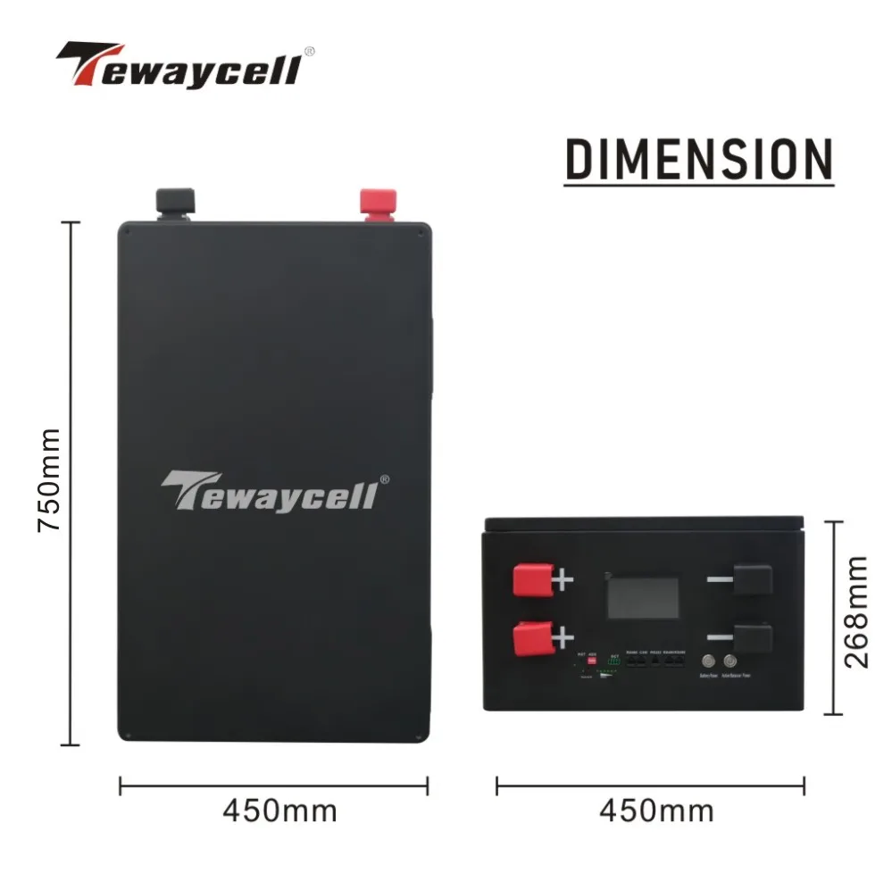 Tewaycell DIY 15Kwh 48V 280Ah LiFePO4 Battery Case Kit 51.2V 300Ah with JK-PB2A16S20P BMS+4.3inch LCD Screen +All Accessories Rechargeable Battery Lifepo4 Battery