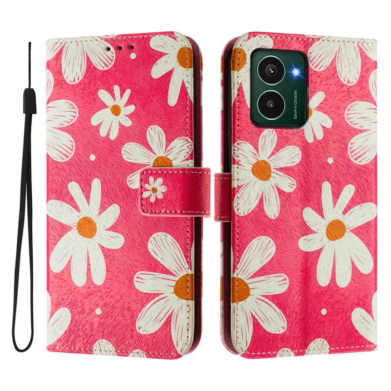 Leather Phone Case - Flip Cover Wallet with Magnetic Closure and Floral Design