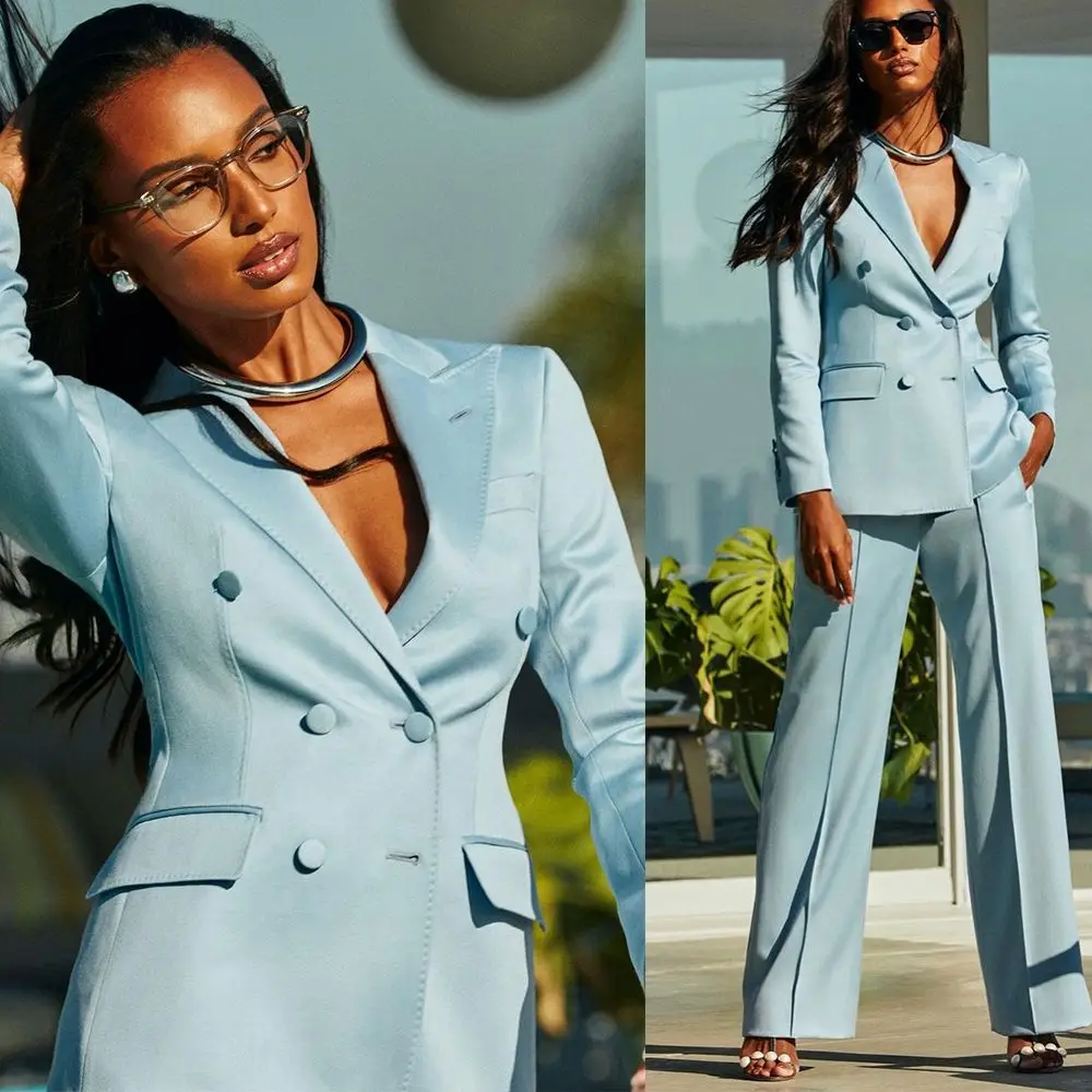 New Women Suits Peaked Lapel Pocket Custom Made Blazers 2 Pieces Set (Jacket+Pants) Fashion Streetwear Daily Coat