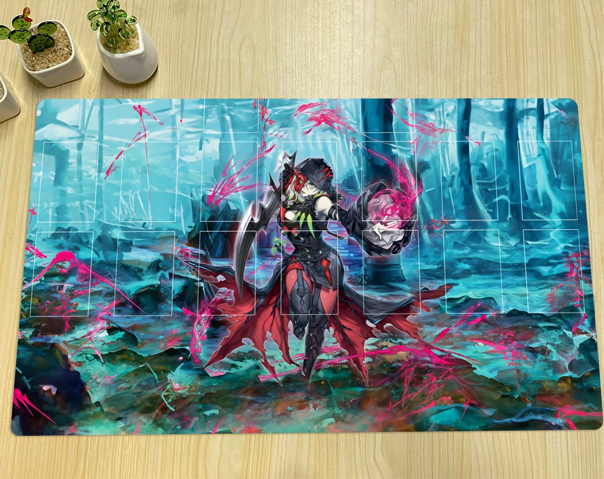YuGiOh 디아벨스타 더 블랙 마녀 플레이매트, TCG CCG 매트, 보드 게임 트레이딩 카드 게임 매트, 고무 마우스 패드, 무료 가방, 600x350x2mm