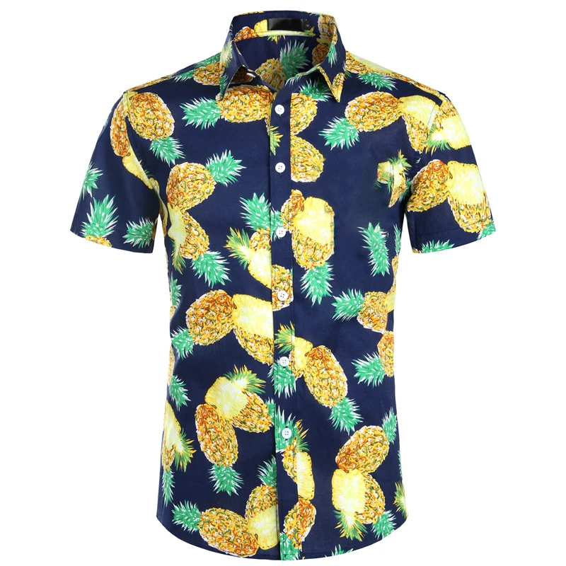 Summer Luxury Men's Shirt Pineapple Lapel Short-sleeved Print Hawaiian Shirts Loose Casual Fashion Oversized Tops Men's Clothing 5