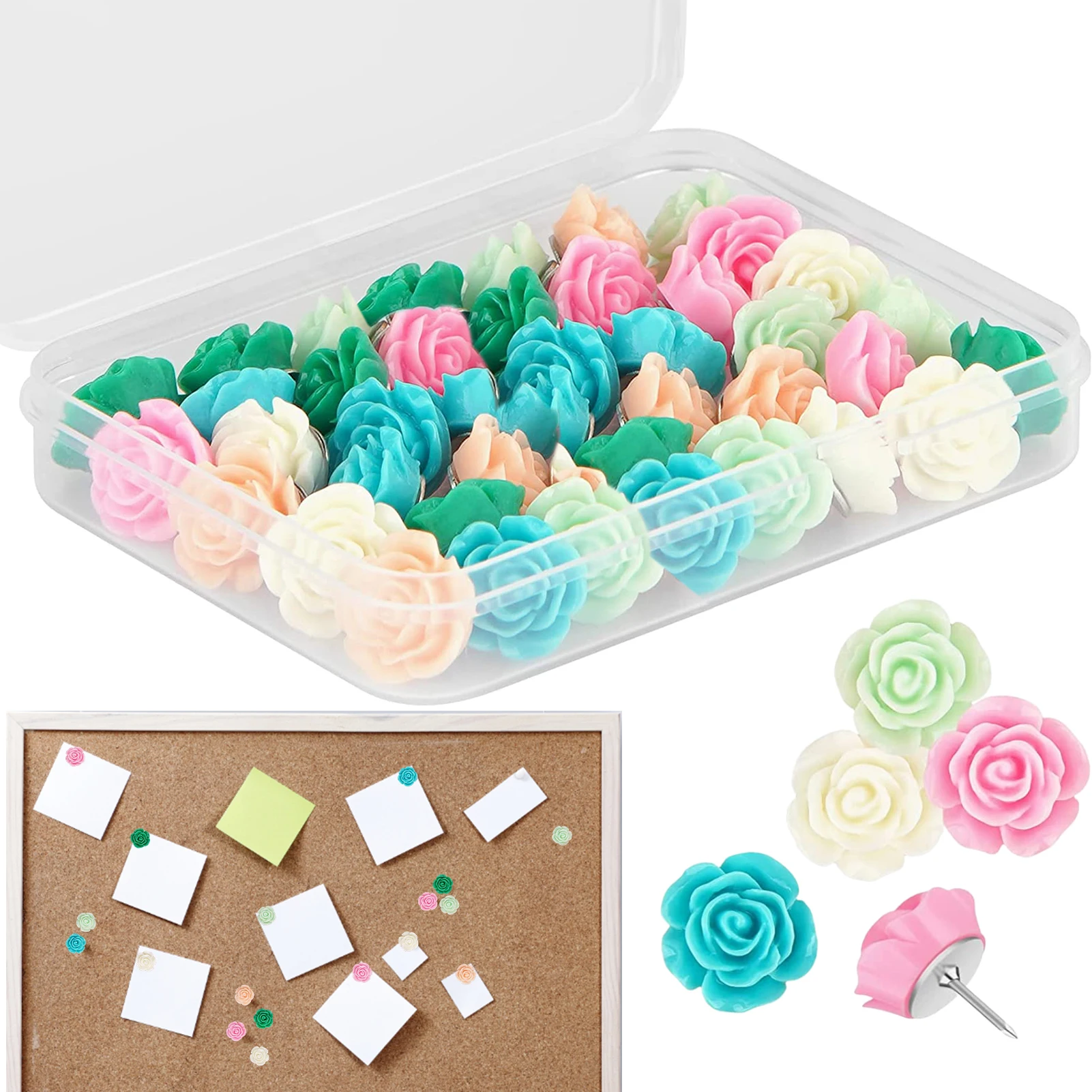 Flower Push Pins With Clips Pushpins Tacks Thumbtacks Creative Paper Clips With Pins For Cork Boards Notes Photos Wall