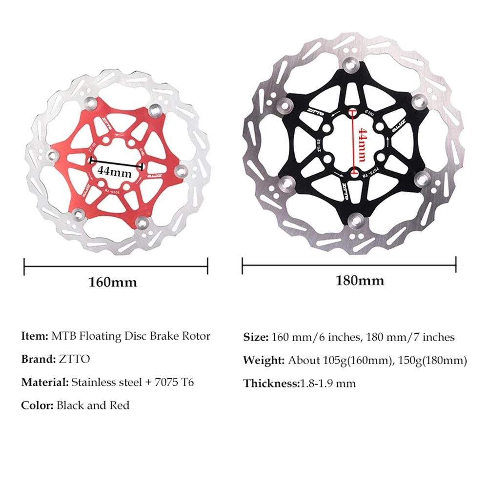 ZTTO MTB Disc Brake Rotor 180mm 160mm Floating Rotor, Stainless Steel 6 Bolt Rotor for Mountain Road Bike CX DH Hydraulic Brake - Image 2