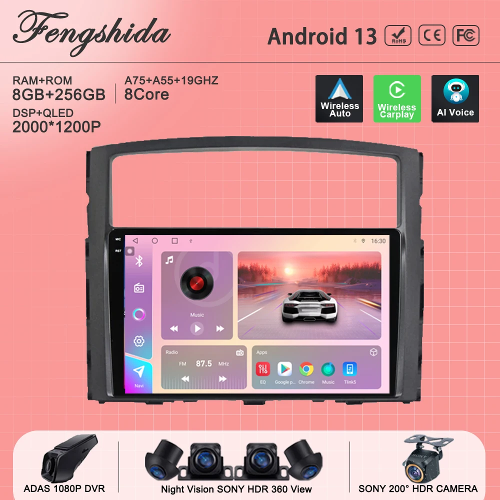 

Android 13 для Mitsubishi Pajero 4 V80 V90 2006 - 2010 2012 2013 2014 Автомагнитола мультимедийный плеер экран навигация No 2din DVD