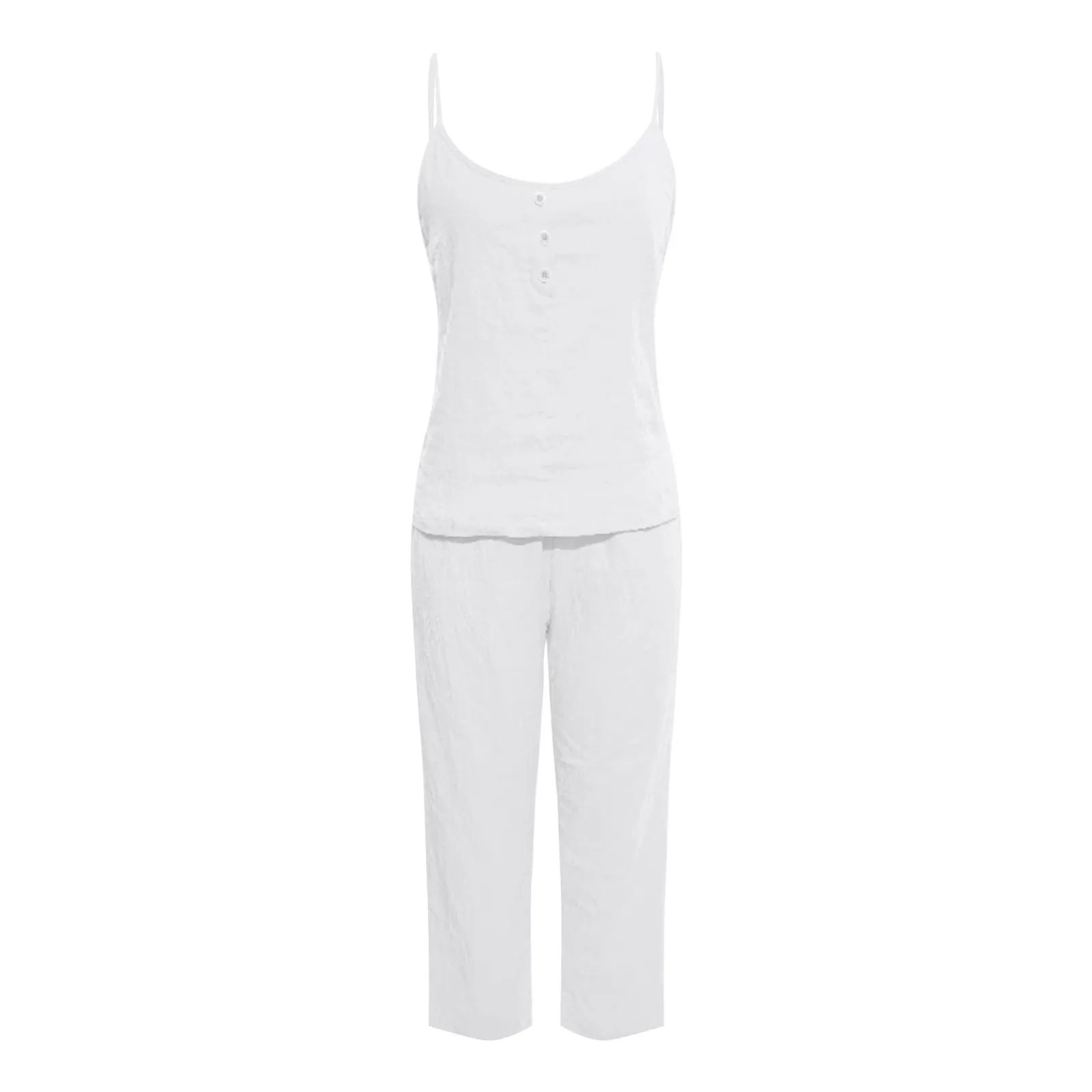 Women's Cotton And Linen 2 Piece Pajamas Set Summer Solid Thin Sleeveless Suspenders Trousers Set Loose Fashion Home Clothes