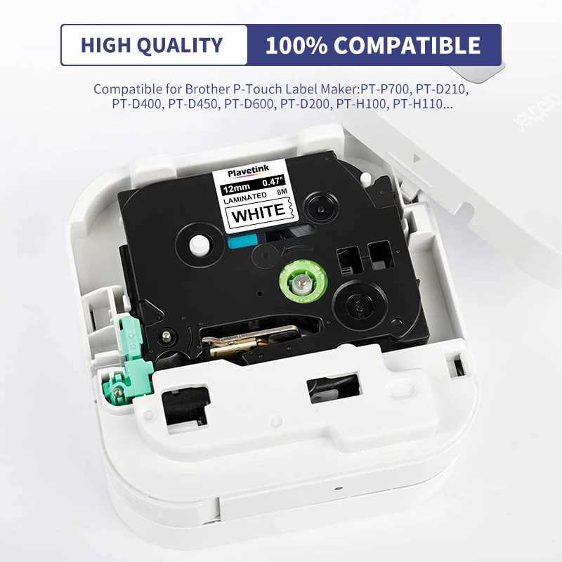Plavetink-etiqueta de Fita Compatível para Brother Fita de Impressora Laminada Preto no Branco 12 mm 47 Tze231 Pth110 - Imagem 3