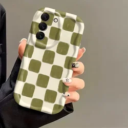 Retro Green Checkerboard Grid Pattern Phone Case - Galaxy S20 FE 5G (White)