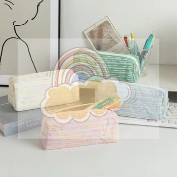 Astuccio portapenne, grazioso astuccio con linee colorate versatili e borsa portaoggetti di grande capacità