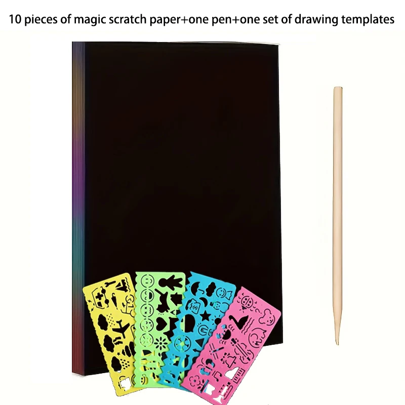 10 Magical Scratch-Off Notes, Magic Scratch Art, Rainbow Scratch Mini Art Notes, Art Crafts DIY Party Supplies, Birthday Halloween Christmas Gift Stocking Stuffer Gift Box