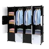 16 Cube Organizer Stackable Plastic Cube Storage Shelves Design Multifunctional Modular Closet Cabinet with Hanging Rod Black an 6