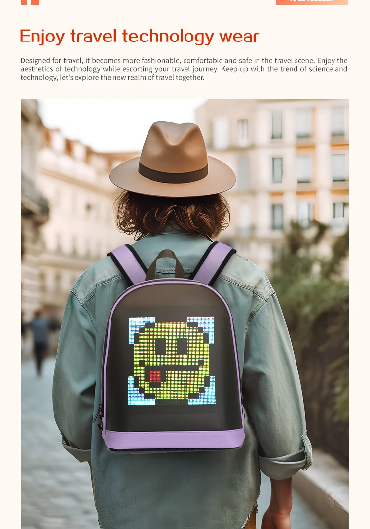 School Backpack Led Screen Cell Phone Programming DIY Pattern Lightweight Hard C