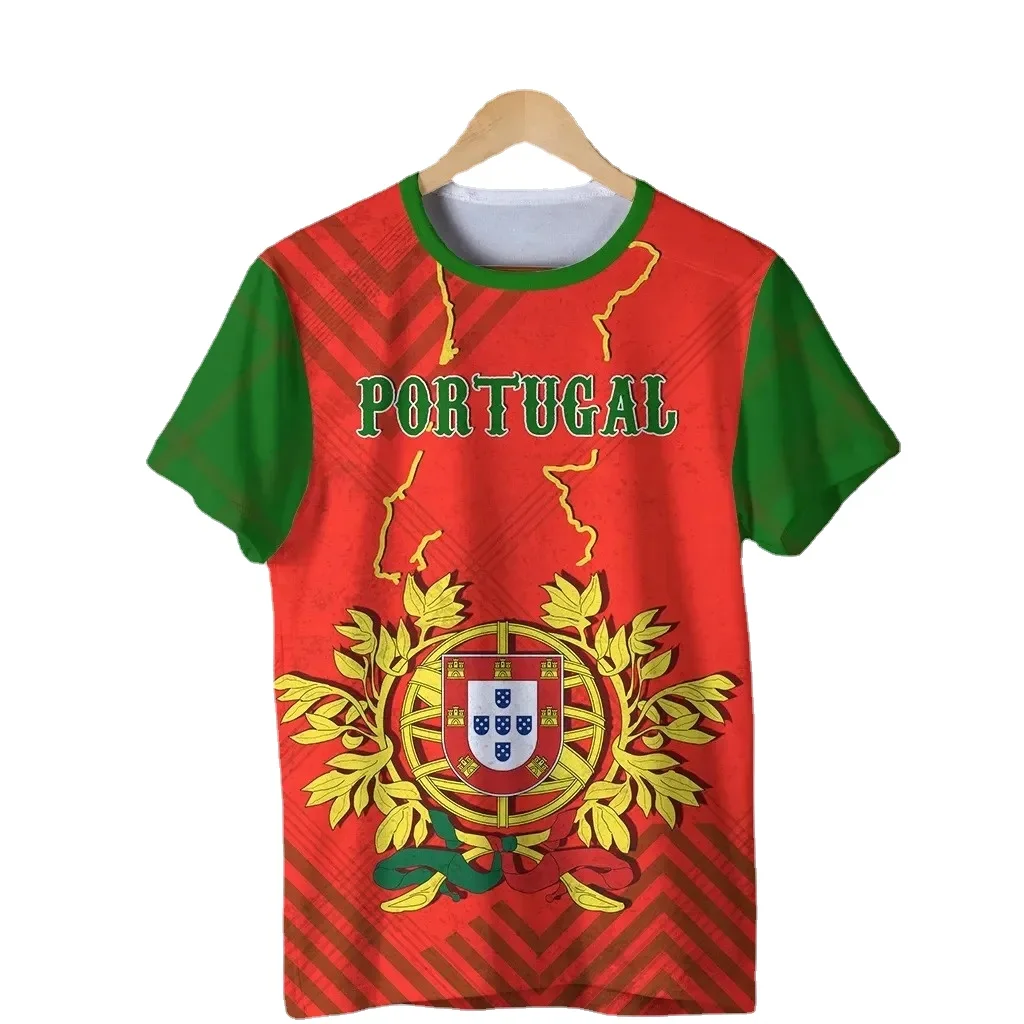 

Portugal Men Casual T-shirt Portugal Flag National Emblem 3D Print Oversized Loose T-shirt Fashion Harajuku Hip Hop Street Tops