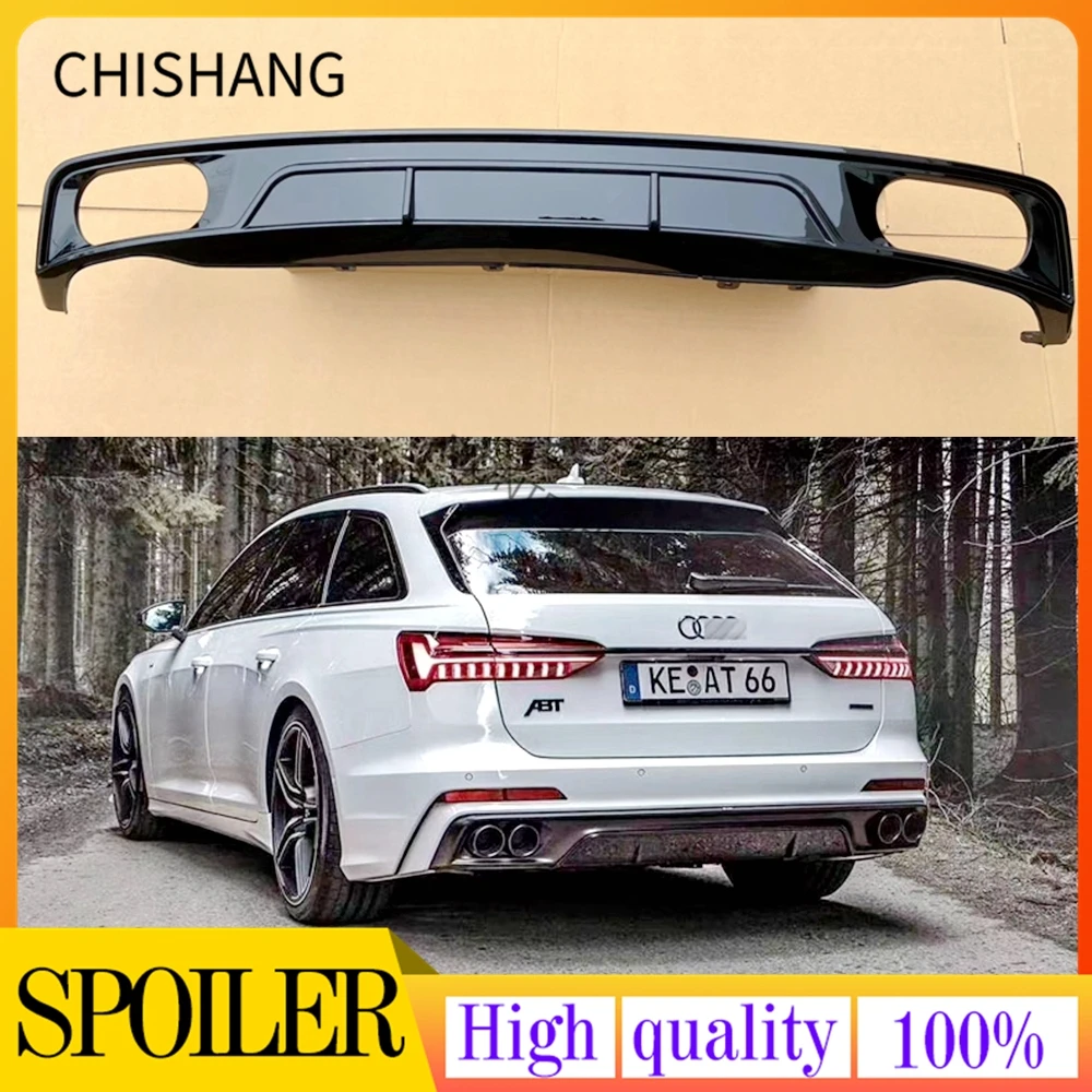 

For ABT Style PP Rear Bumper Diffuser For Audi A6 S6 C8 avant Sedan Wagon 2019-2021 With Metal Exhaust Tips Carbon Fiber Look