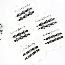 Elegant Heart Flower Crystal Rhinestone Hair Clips Black One-Word Clip Headwear Side Bangs Hairpins For Girl Hair Accessories