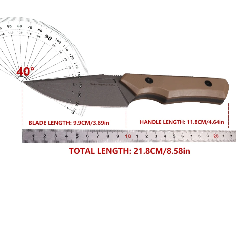 CIVIVI M2 Spare fixed blade knife with Kydex sheath belt clip, tan G10 handle (7.8 cm satin D2) 6