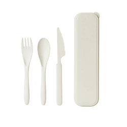 Eco - Friendly Wheat Straw Portable Travel Cutlery Set - 3 - Piece Dinnerware with Knife, Fork, Spoon, and Chopsticks in Utensil Box (Khaki)