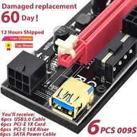 6Pcs Nieuwste VER009 Usb 3.0 Pci-E Riser Ver 009S Express 1X 4x 8x 16x Extender Riser Card Adapter sata 15pin Naar 6 Pin Power Kabel