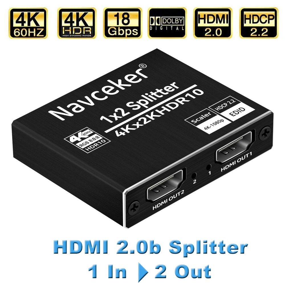 2023 Best 4K Hdmi Splitter 1X2 Hdmi 2.0 Splitter 1 In 2 Out Hdmi Amplificatore Switch Hdr Hdmi2.0 Splitter Per Apple Tv Xbox Tv Box