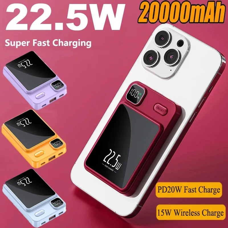 

New 20000mAh Macsafe Power Bank PD20W 15W Magnetic Wireless Fast Charger External Auxiliary Battery For iPhone 15 14 13 12 Mini