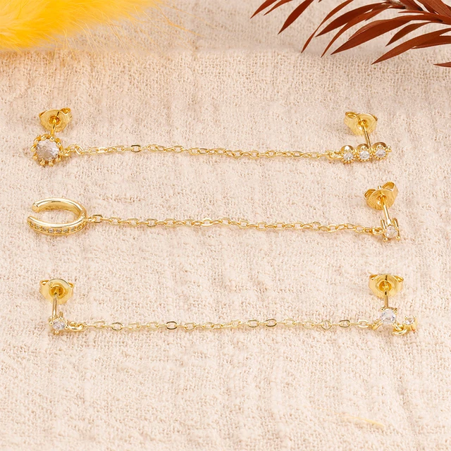 85845-19cb4d.jpg 1 pièce 14K plaqué or cheval oeil chaîne gland Zircon boucles d'oreilles pour femmes géométrique minimalisme boucles d'oreilles bijoux accessoires
