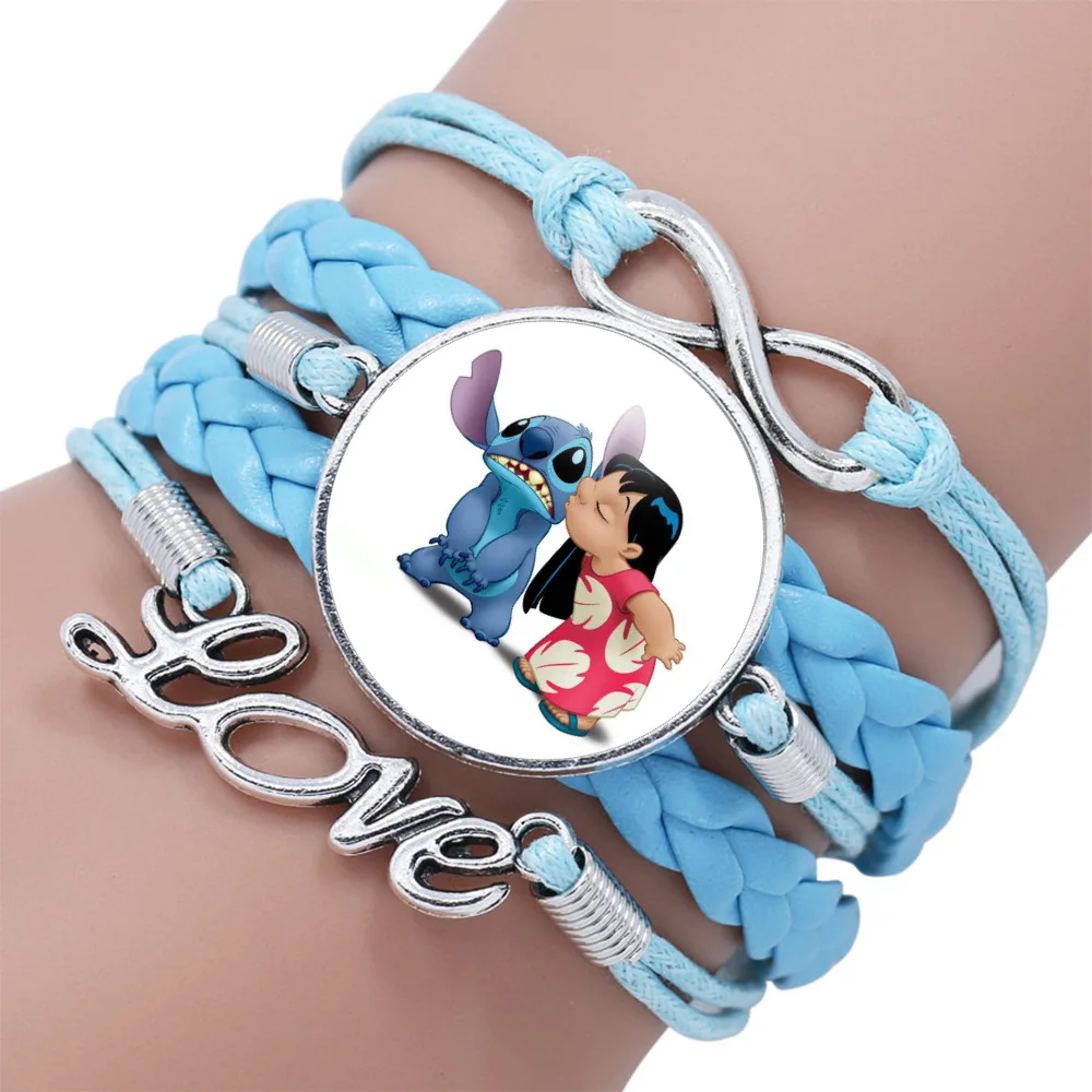 Lilo & Stitch Disney Time Gem pulseras para niñas, joyería de Anime, accesorio de moda, pulsera multicapa de dibujos animados, regalo de cumpleaños para niños