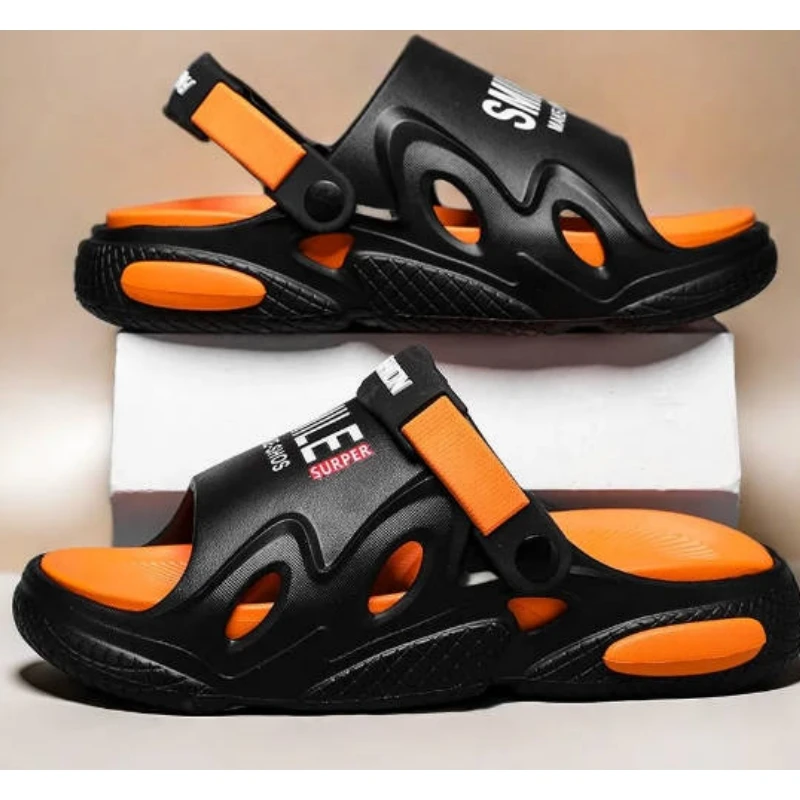 Men Beach Sandals Summer Anti Slip Thick Sole Toe-Out Gentlemen Clogs Outdoor Driving Sport Sandal Two ways as Slipper &Sandal