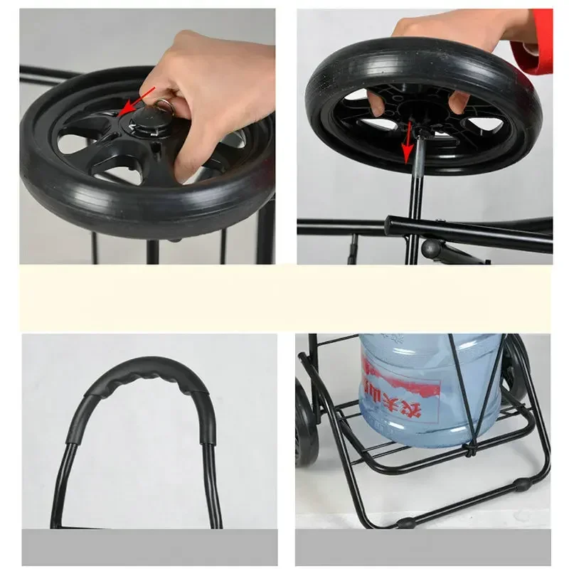 19.5cm/25cm Big Wheel Hand Truck, Heavy Duty 50KG Luggage Trolley, Folding Portable Shopping Cart with Bag