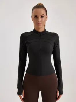 Women's Thumble Hole Zip Up Sports Jacket,Quick Drying Raglan Sleeve Sports Outerweat,Ladies Sportswear Clothing for All Seasons