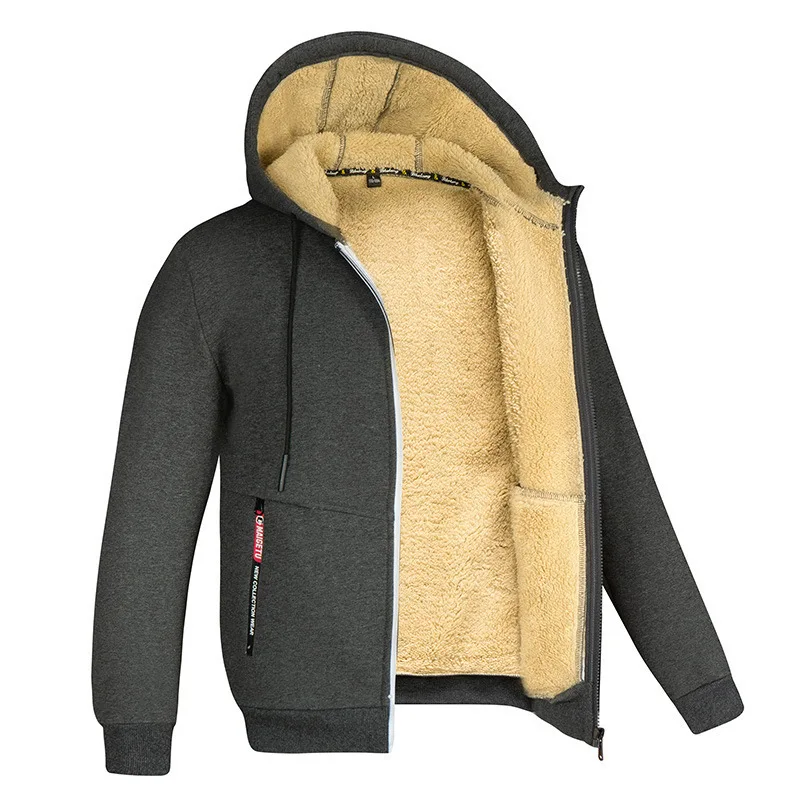 Winter sweater men's hood 2023 new trend handsome versatile loose fitting jacket plush thickened in autumn winter