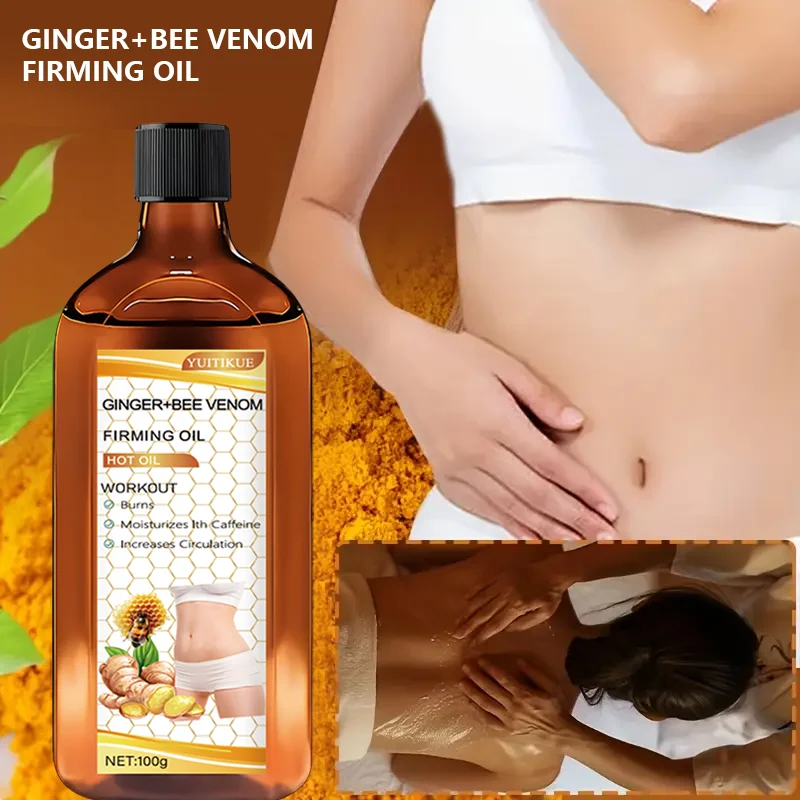 Ginger Bee Venom Firming Oil contains caffeine, moisturizes, promotes blood circulation, and is suitable for all skin types.