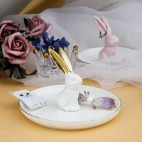 Gold Rabbit Jewelry Plate Ceramic Display Stand Jewelry Storage Plate Ring Necklace Holder Home Animal Storage Box Home Ornament 1