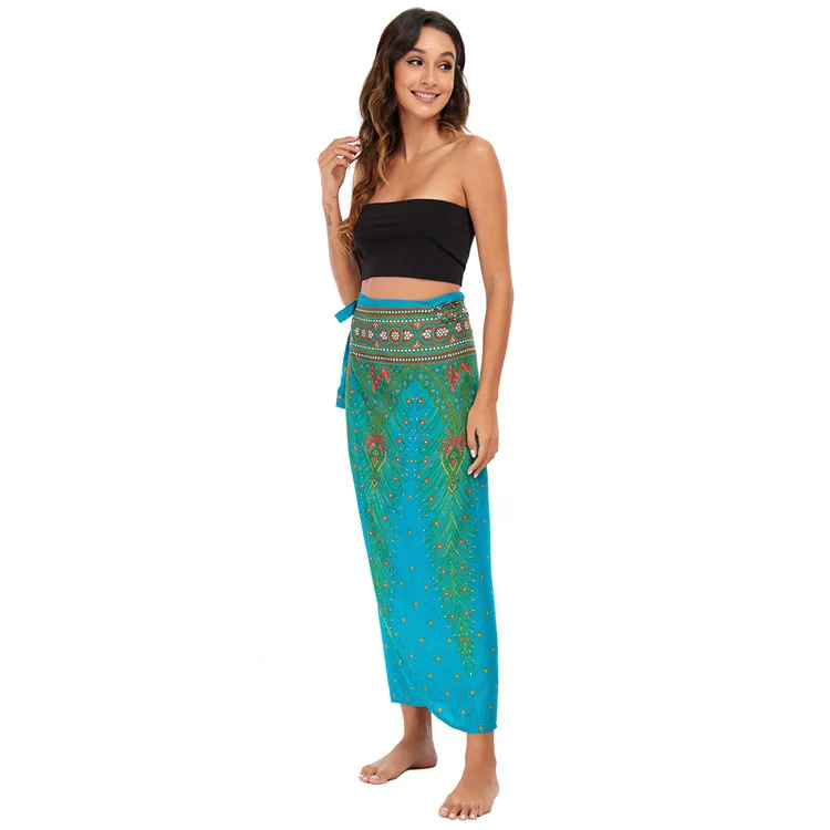 Boho-Kleid & Rock für Damen, Yoga-Freizeitkleid, Sommer-Maxikleid, Kurzes Bedrucktes Strandtuch, Multifunktional – Detail 12
