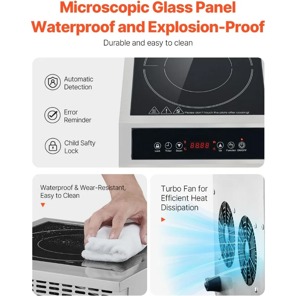 Stainless Steel Induction Cooktop with 3500W Power and 11 Adjustable Heat Settings