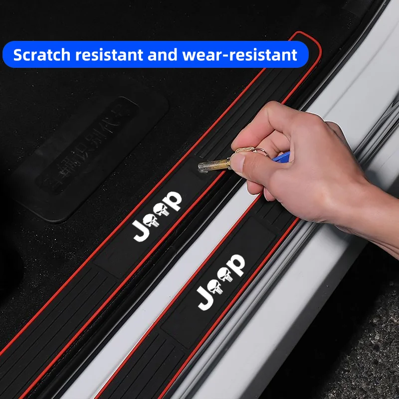 Rubber Car Door Sill Scuff Covers 4pcs For Jeep Renegade Compass Wrangler JK JL Grand Cherokee Door Panel Guards Protector Trim