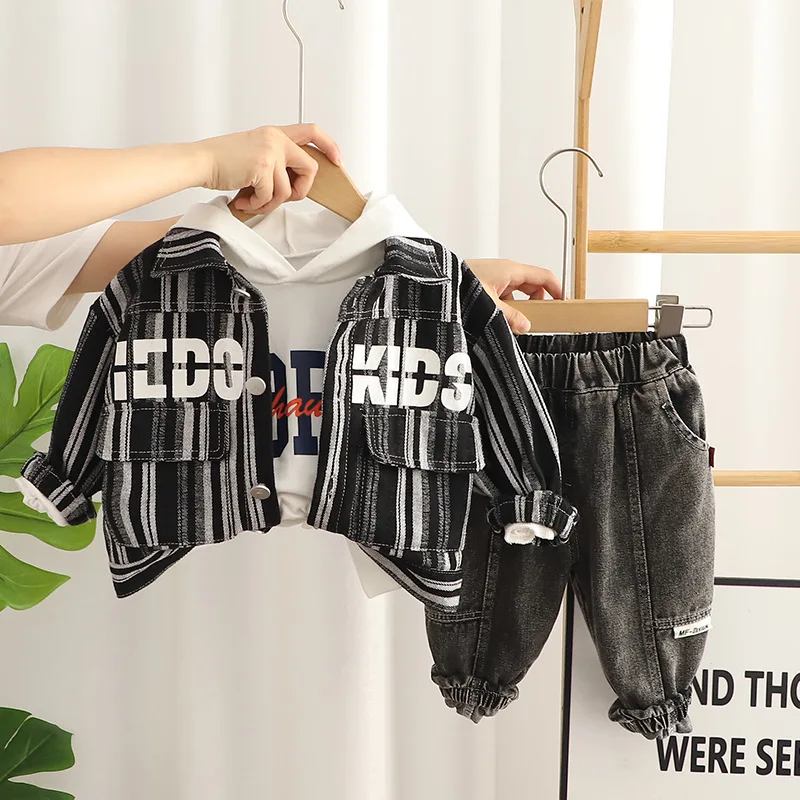 Kids Clothes Baby Boy Cotton Clothes Spring Autumn 3Piece Cowboy Trousers Long Sleeve Coat Leisure Sports Denim Suit