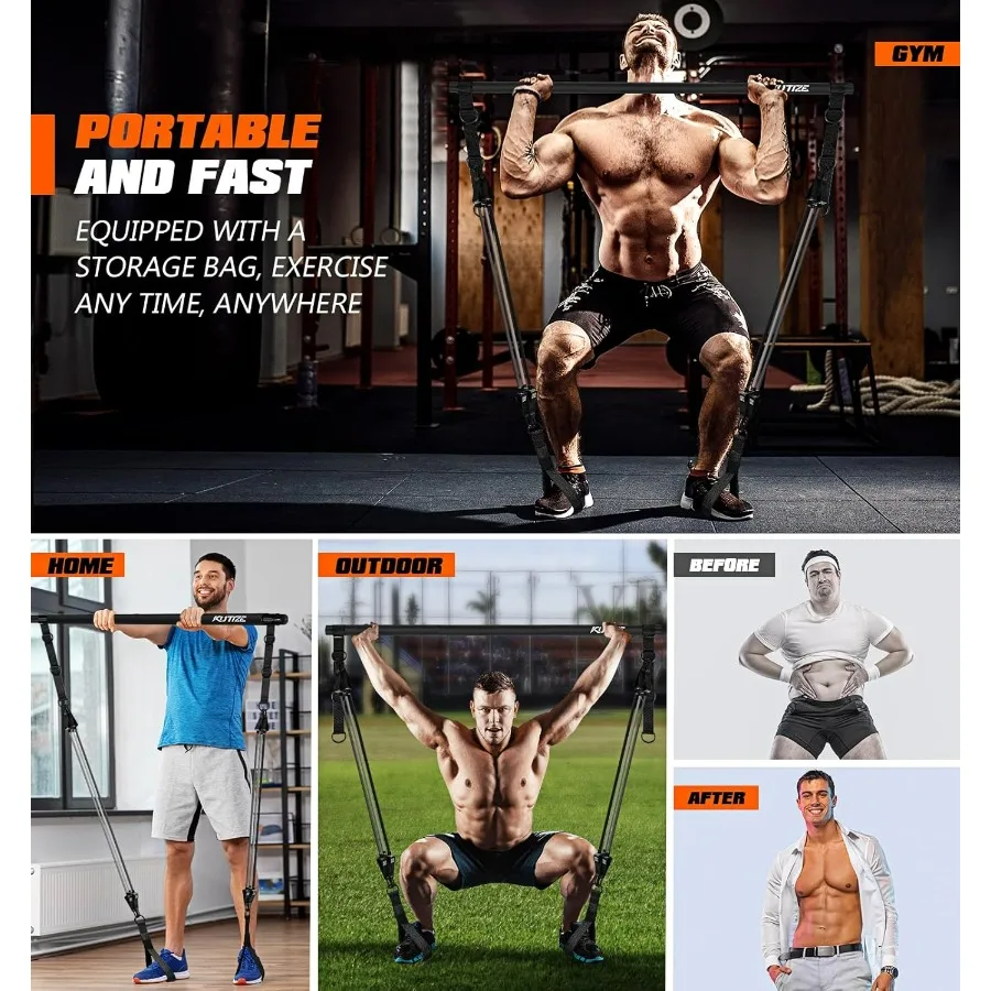 Pilates Bar Kit with Resistance Bands, Heavy Duty Pilates Equipment for Men, Training Bands with Handles for Legs, Hip, Back, Ar