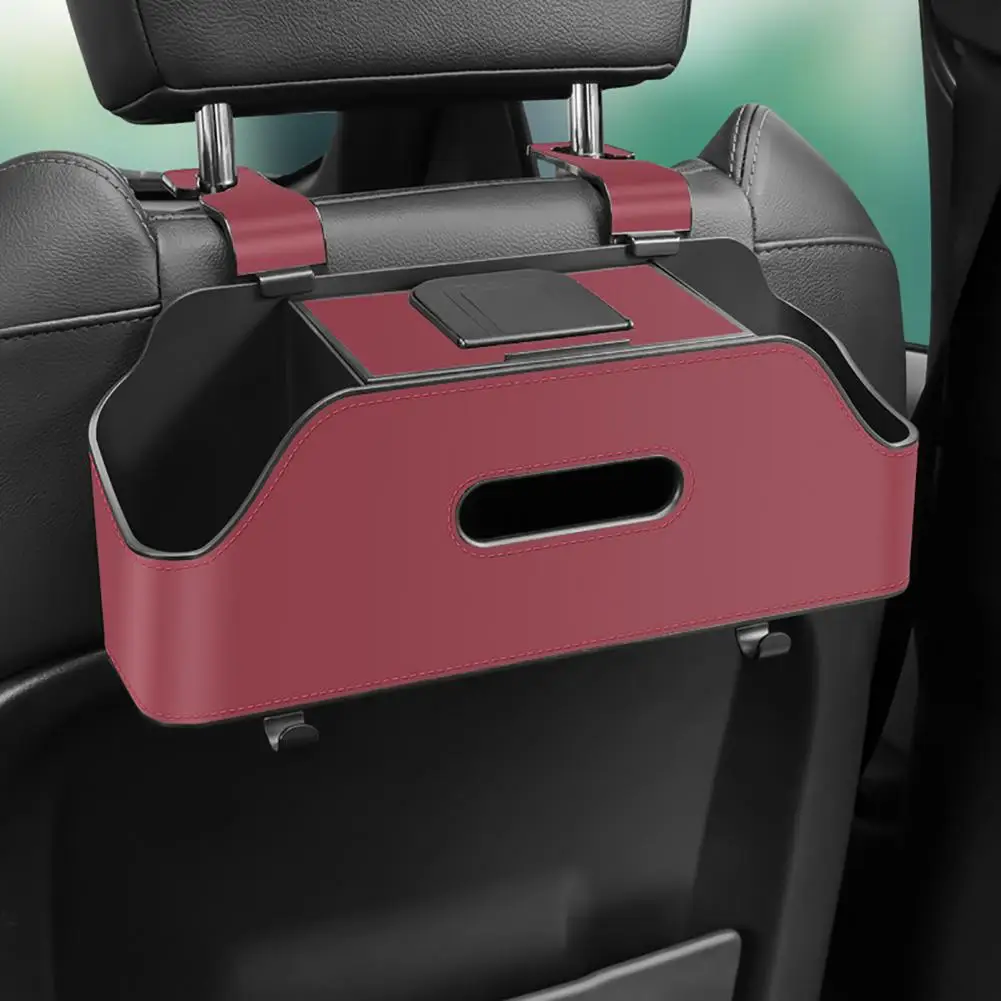 

Car Headrest Organizer Universal Car Headrest Storage Box Car Seat Back Storage Box Faux Leather Organizer with Tissue Holder