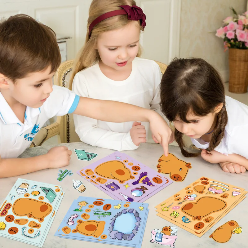 Cartoon Stickers 8sheets Capybara Diy Make A Face Puzzle Toys Kids Birthday Party Favors Pinata Fillers School Rewards