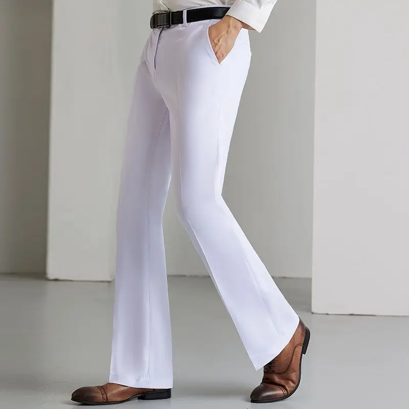

2024 Men's Vintage Skinny Pants Men Casual Slim Pants Flares Trousers Male Bell-Bottom Trousers Solid Color Streetwear A97